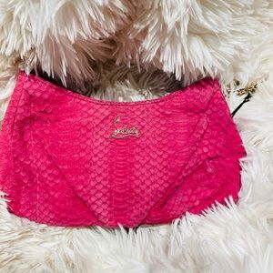 Christian Louboutin pink python clutch
